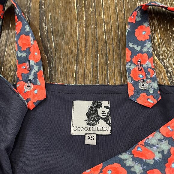 Coconinno Red Floral Fit & Flare Dress with Denim Waist Tie – Size XS - Picture 6 of 11